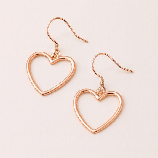 Sterling Silver Heart Outline Earrings • Minimalist Romantic Dangles