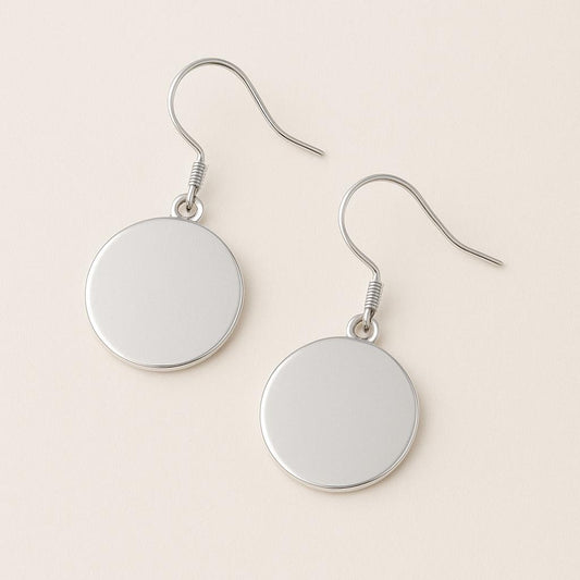 Sterling Silver Disc Earrings • Minimalist Dangle Drops, Polished Coin