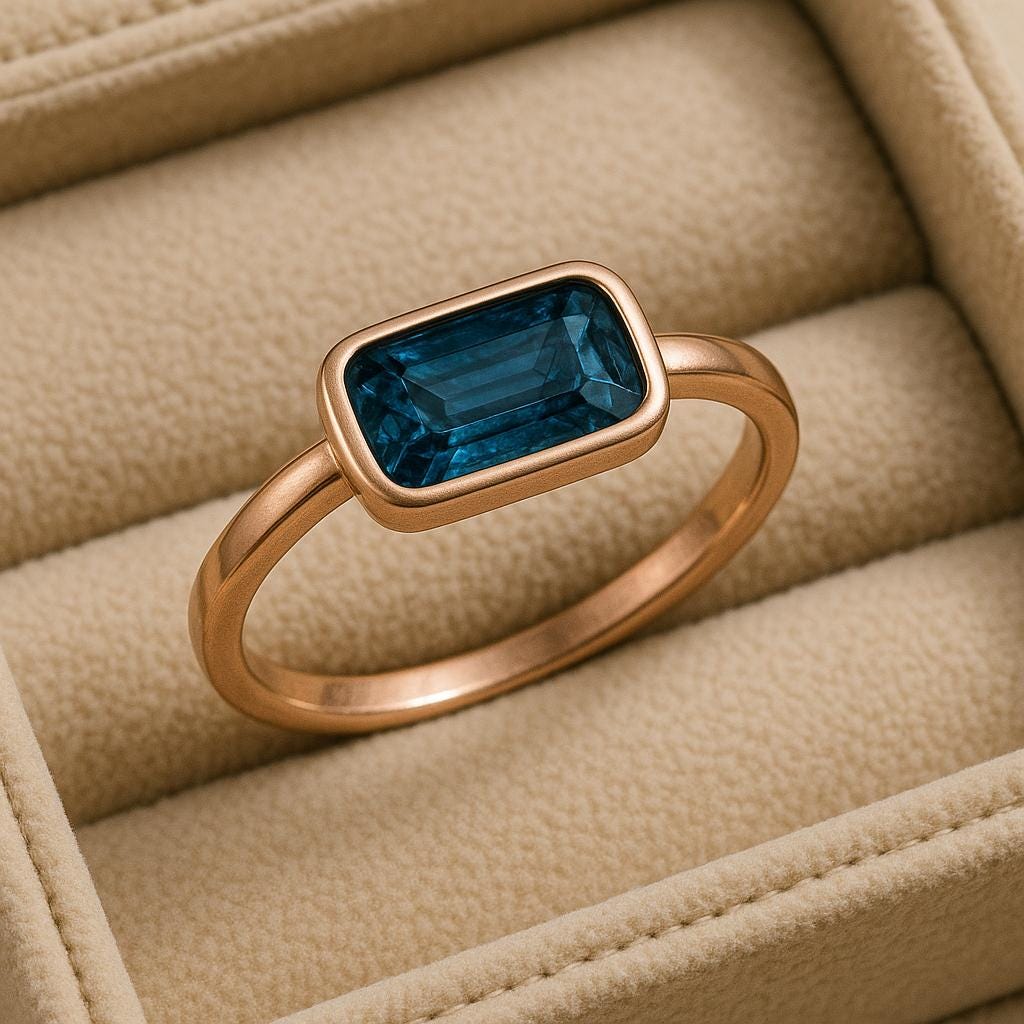 Sterling Silver London Blue Topaz Ring – Bezel Set Emerald Cut Minimalist Gift Jewelry