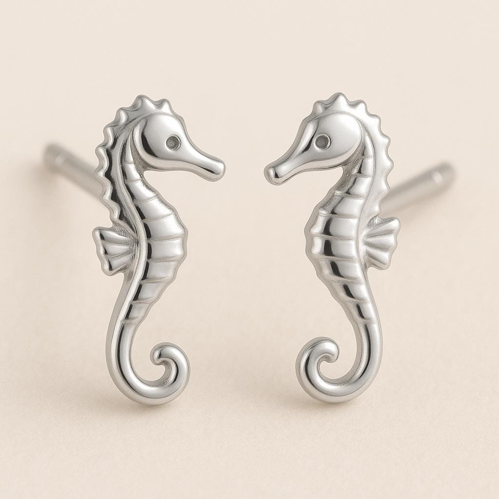 Seahorse Stud 925 Silver | Ocean Sea Life Jewelry |Minimalist Seahorse Studs | Beach Lover Gift