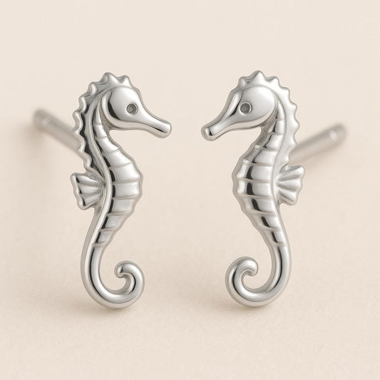 Seahorse Stud 925 Silver | Ocean Sea Life Jewelry |Minimalist Seahorse Studs | Beach Lover Gift