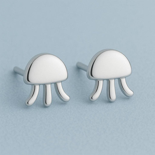 Jellyfish Stud 925 Silver | Ocean Jewelry | Minimalist Sea Studs | Tiny Earrings for Women & Girls
