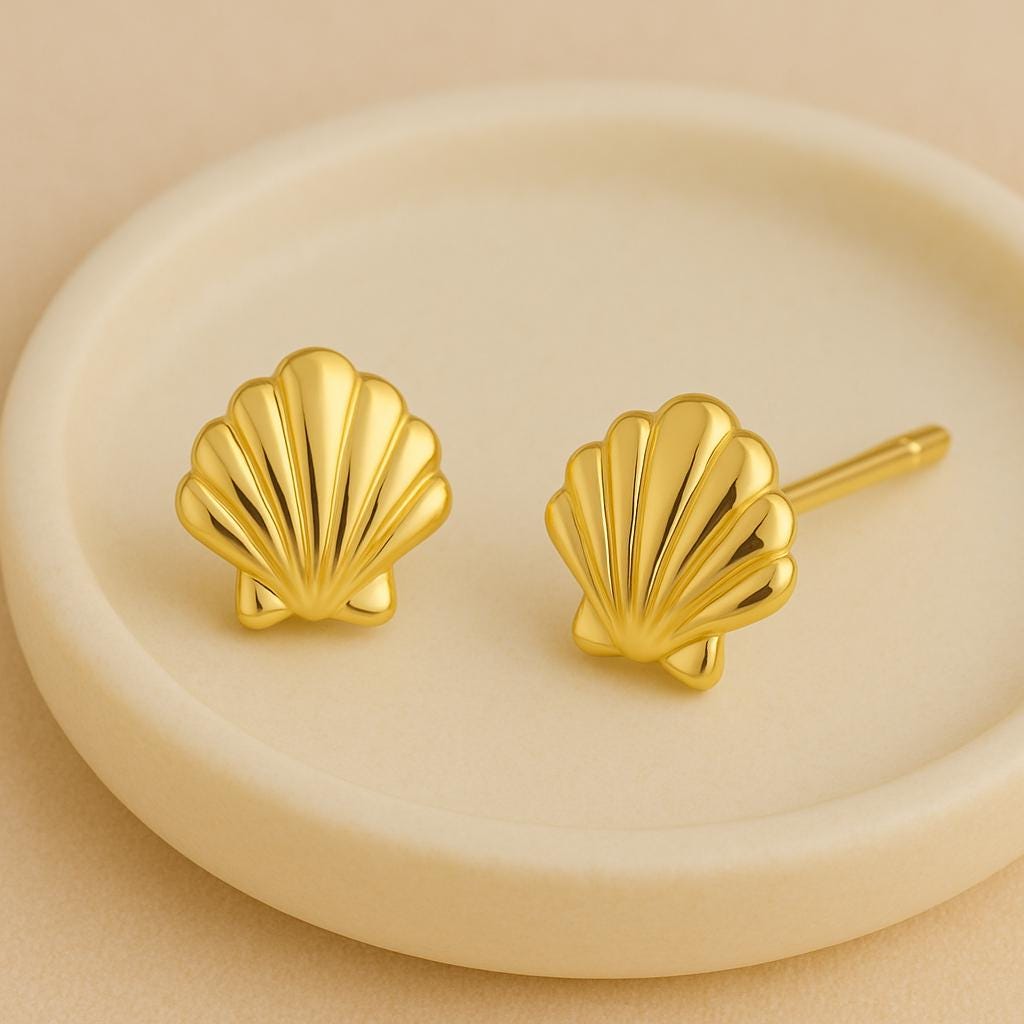 Seashell Stud 925 Silver ewelry | Minimalist Studs | Tiny Sea Shell Earrings for Women & Girls