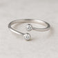 Sterling Silver Open CZ Ring • 925 Minimal Bezel Ring • Dainty Adjustable Duo Stone •
