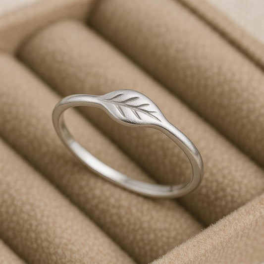 925 Silver Leaf Ring • Minimal Nature Band • Engraved Leaf Jewelry