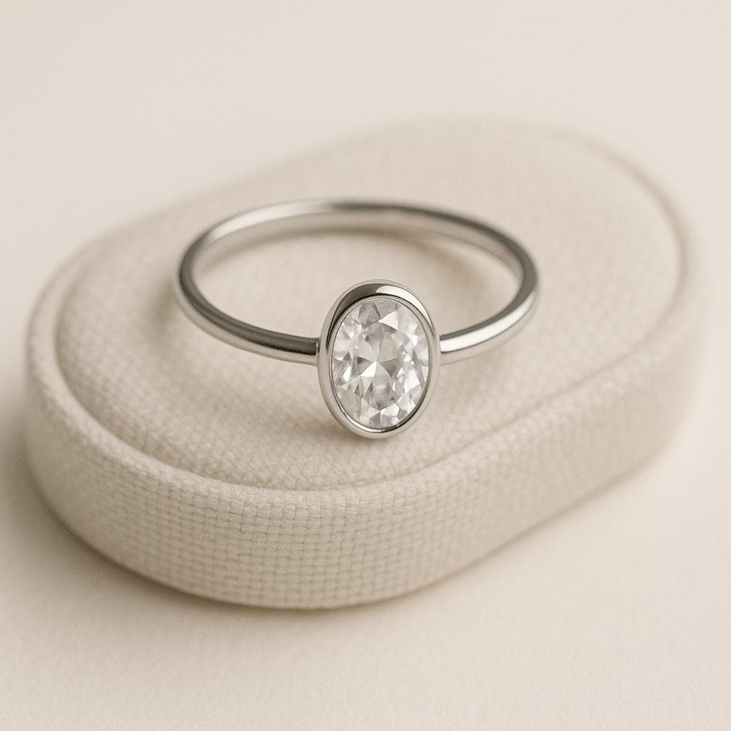 925 Silver Oval CZ Ring • Minimal Bezel Solitaire Ring • Sterling Engagement Style