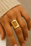 Hammered Rectangle Cutout Ring | Silver 925 Wide Band | Modern Geometric Statement Ring |
