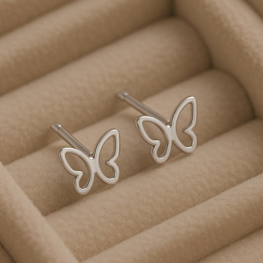 925 Silver Butterfly Studs • Minimal Outline Earrings • Daily Wear Studs