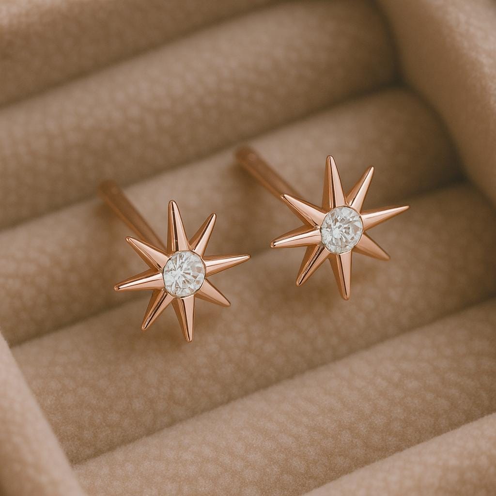 925 Silver Starburst Studs • CZ Star Earrings • Sterling Minimal Earrings • Dainty Sparkle •