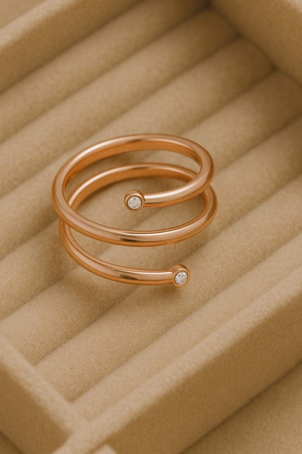 925 Silver Wrap Ring • Minimalist Double Coil Ring • Adjustable with CZ • Dainty Open Band