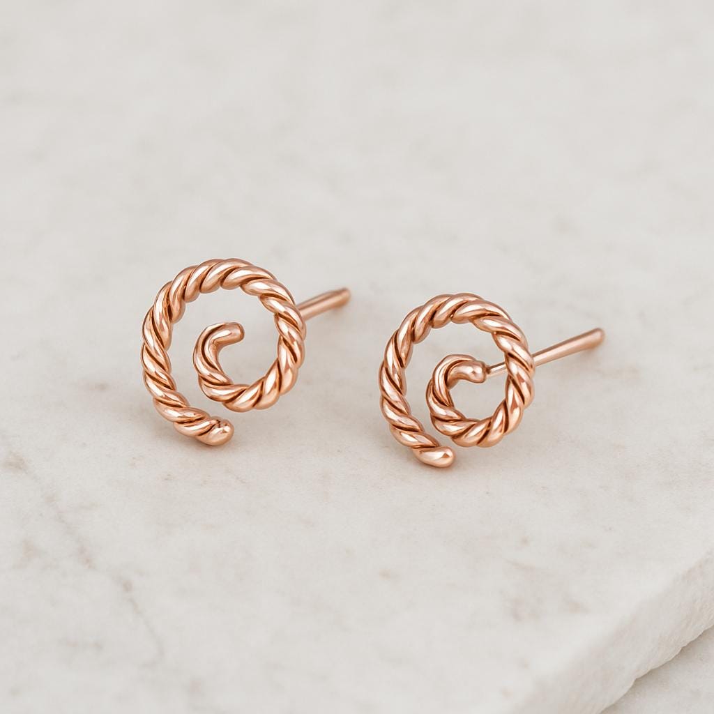 925 Silver Twisted Spiral Stud Earrings • Rope Swirl Minimalist Studs • Dainty for Women