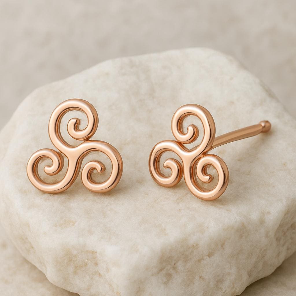 925 Silver Triskelion Stud Earrings • Triple Spiral Celtic Studs • Minimalist Earrings for Women