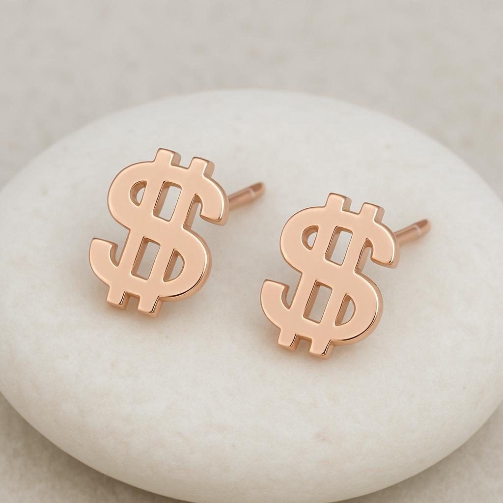 Sterling Silver Dollar Sign Studs • Hip Hop Jewelry
