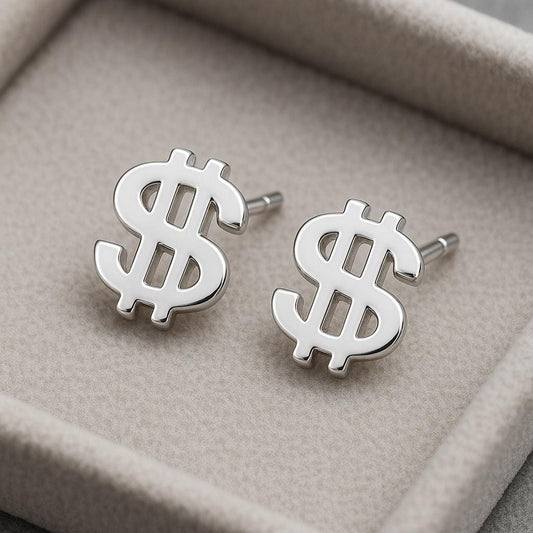 Sterling Silver Dollar Sign Studs • Hip Hop Jewelry