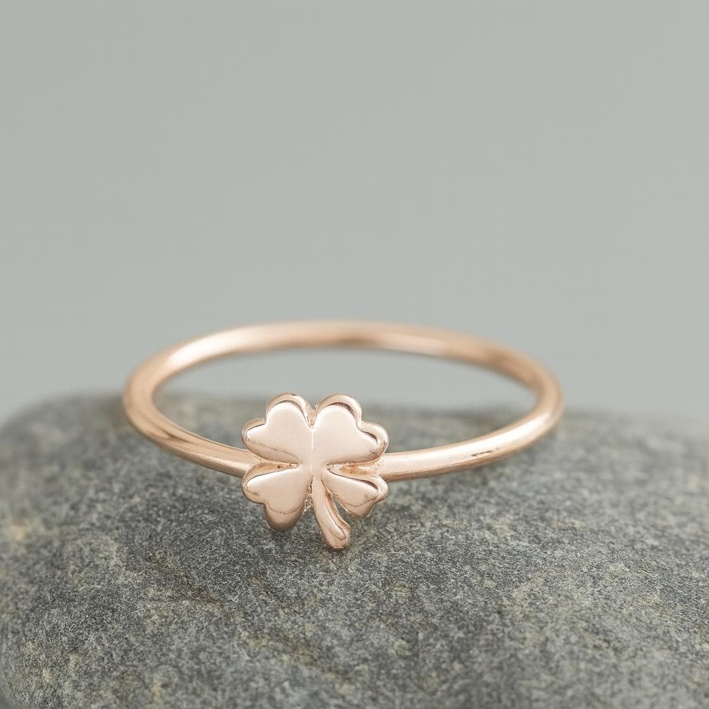 925 Silver Clover Ring • Four Leaf Lucky Ring • Minimalist Dainty Band for Women
