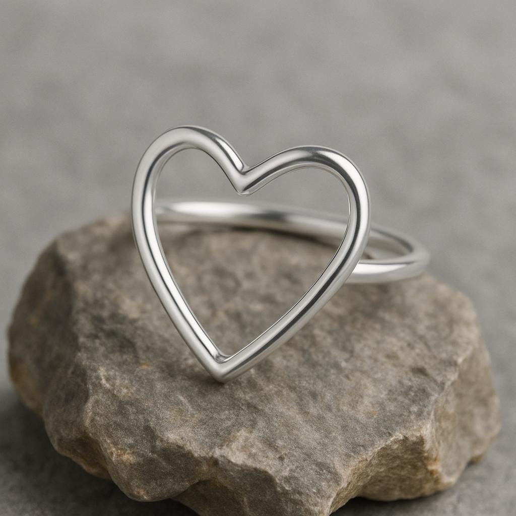 Sterling Silver Open Heart Ring • Minimalist Dainty Band