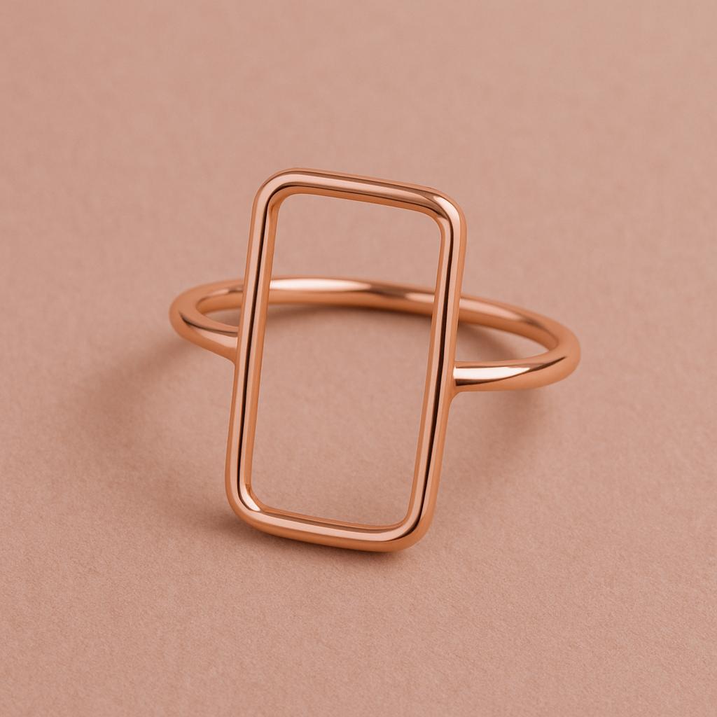 925 Silver Rectangle Ring • Minimalist Open Geometric Ring • Modern Band for Women
