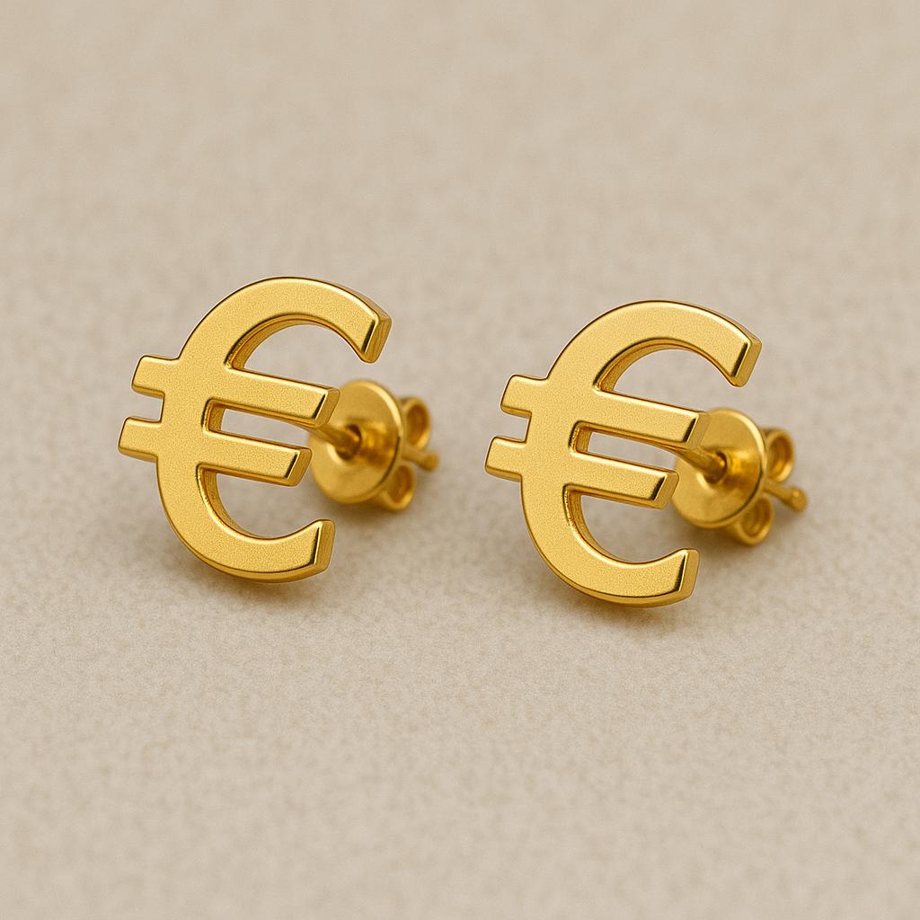 Euro Sign Stud Earrings 925 Silver | Minimalist Currency Symbol Earring | Unisex Jewelry