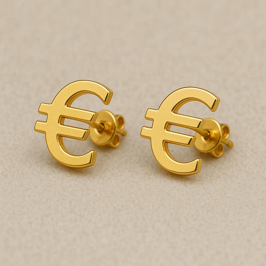Euro Sign Stud Earrings 925 Silver | Minimalist Currency Symbol Earring | Unisex Jewelry