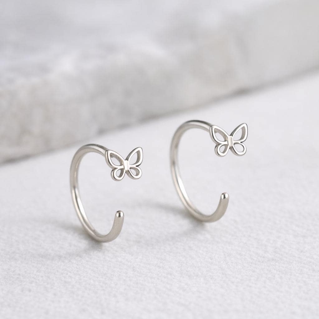925 Silver Butterfly Ear Cuff | Minimal Open Hoop Earrings | Butterfly Jewelry | Gift for Her