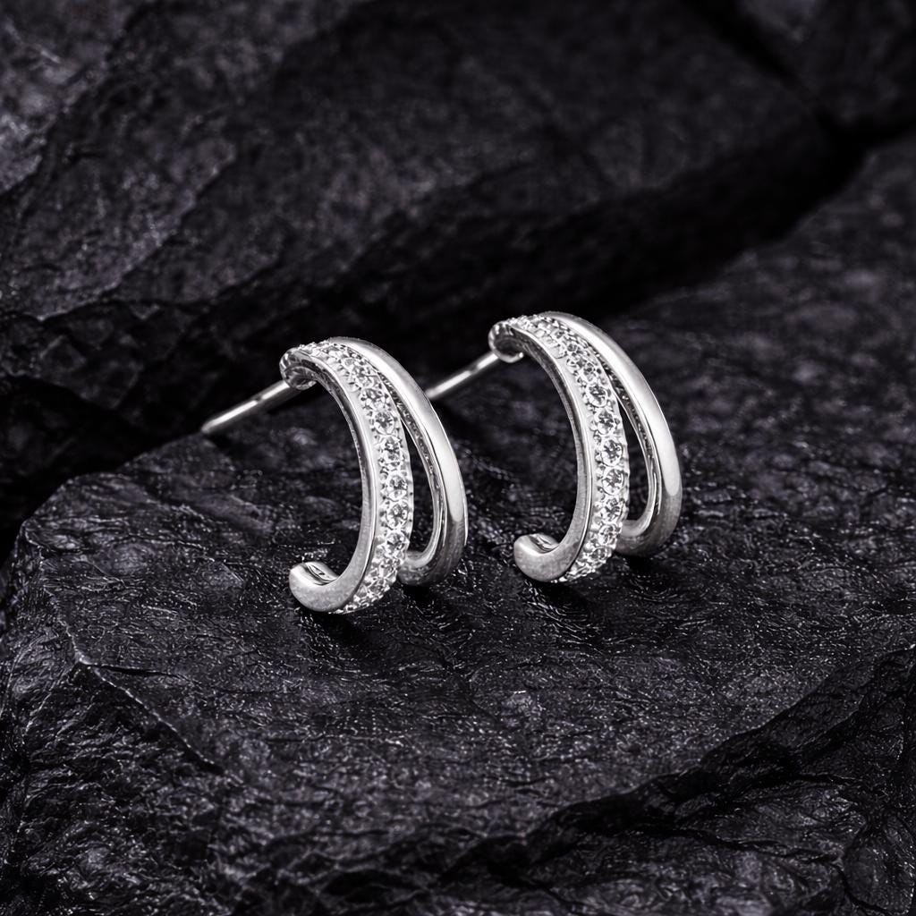 925 Silver CZ Huggie Earrings | Minimal Half Hoop | Everyday Luxury Jewelry | Gift for Her