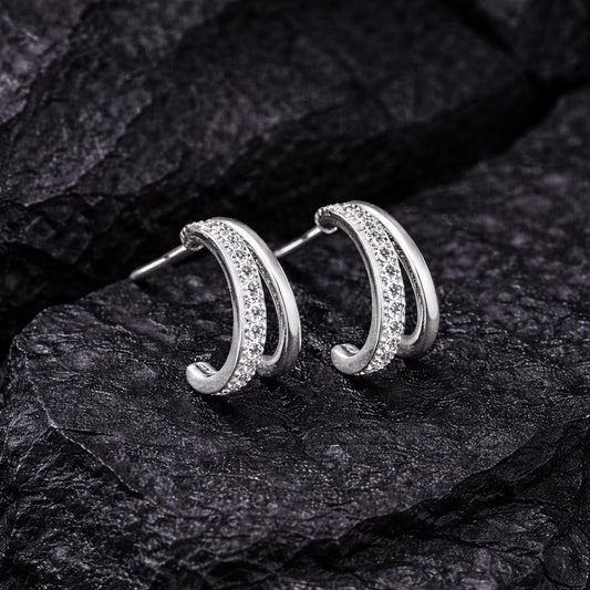 925 Silver CZ Huggie Earrings | Minimal Half Hoop | Everyday Luxury Jewelry | Gift for Her