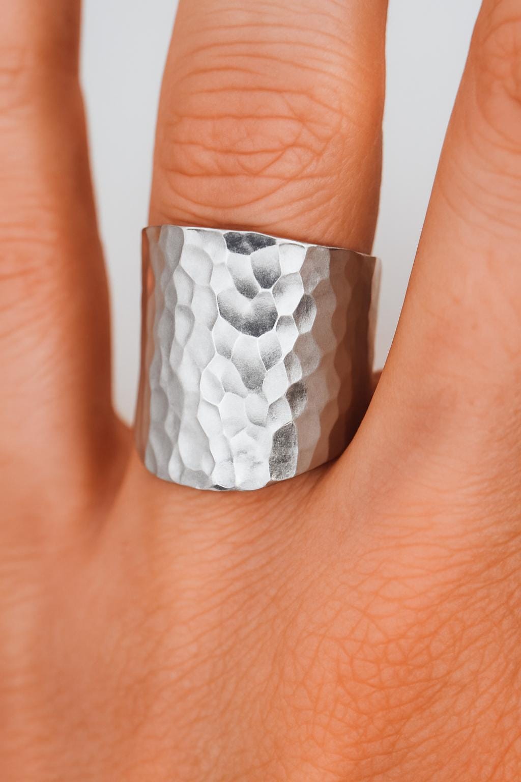 Hammered Ring | Wide Band Textured | Chunky Statement Ring | Modern for Women