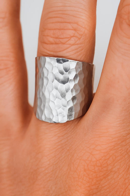 Hammered Ring | Wide Band Textured | Chunky Statement Ring | Modern for Women