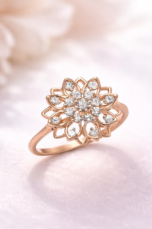 925 Silver Flower Halo Ring | CZ Floral Cluster | Dainty Statement Ring | Gift for Her
