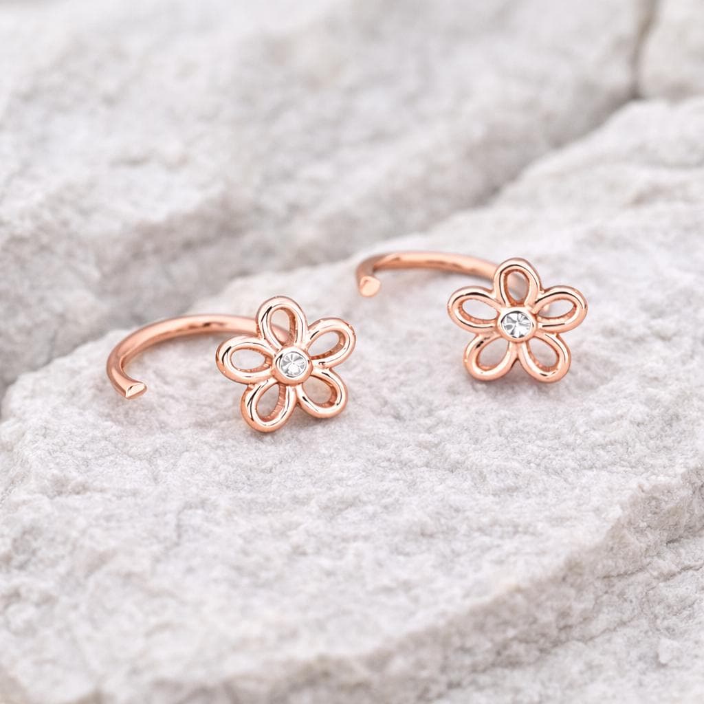 925 Silver Flower Ear Cuff | CZ Floral Stud | Minimal Silver Wrap | Dainty Jewelry