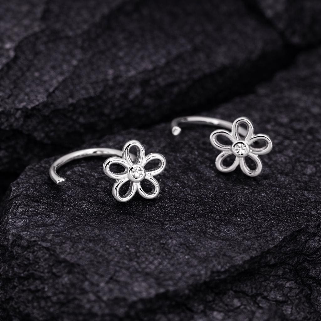 925 Silver Flower Ear Cuff | CZ Floral Stud | Minimal Silver Wrap | Dainty Jewelry