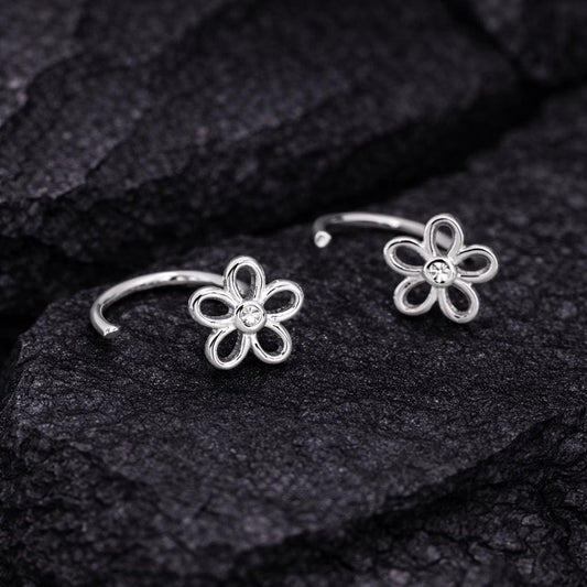 925 Silver Flower Ear Cuff | CZ Floral Stud | Minimal Silver Wrap | Dainty Jewelry