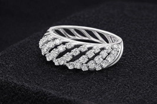 925 Silver CZ Statement Ring | Sparkling Wave Ring | Elegant Band | Gift for Her