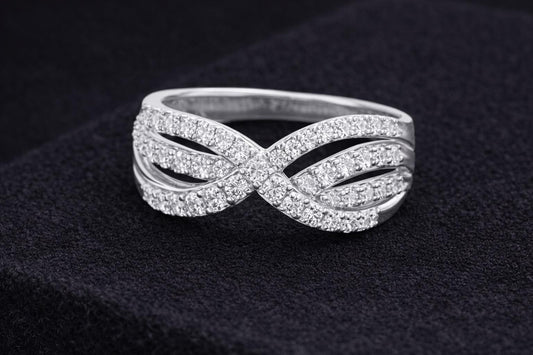 925 Silver Infinity Ring, CZ Twist Band, Sparkling  Ring, Eternity Style, Gift for Her