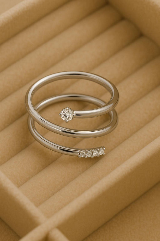925 Silver Double Coil Ring • Minimalist Spiral Band • Dainty Open Ring for Women