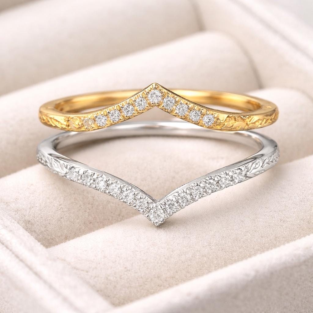 Chevron CZ Ring 925 Silver | V Shape Stacking Ring | Minimal Wedding Band | Dainty Diamond Look