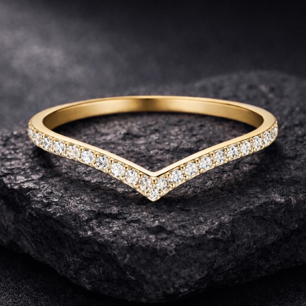 Chevron CZ Ring 925 Silver | V Shape Wedding Band | Minimal Stacking Ring | Dainty Diamond Look