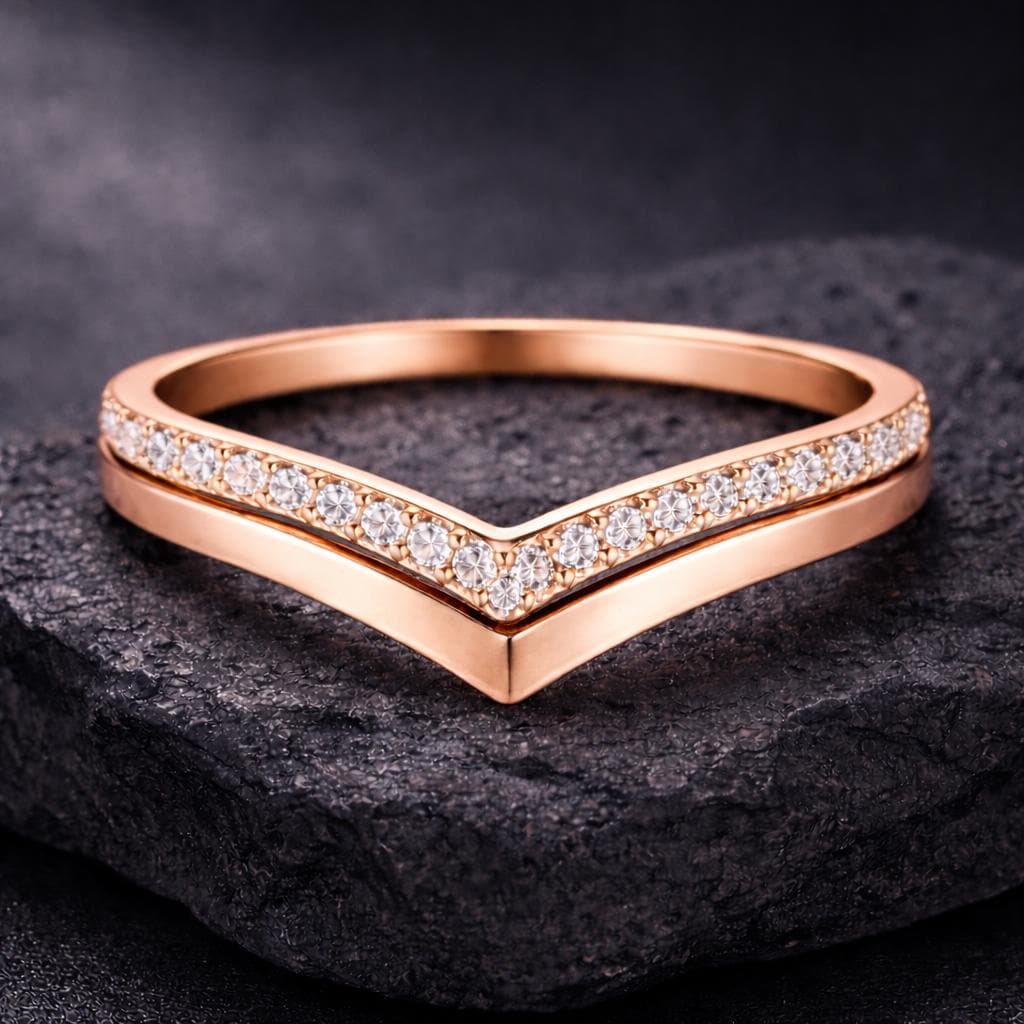 Double Chevron CZ Ring 925 Silver | V Shape Wedding Band | Stacking Ring | Minimal Diamond Look