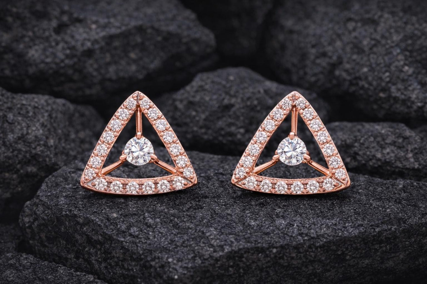 Triangle CZ Stud Earrings 925 Silver | Geometric Halo Studs | Minimal Earrings | Dainty Diamond Look
