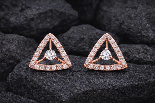 Triangle CZ Stud Earrings 925 Silver | Geometric Halo Studs | Minimal Earrings | Dainty Diamond Look