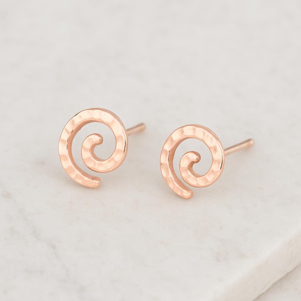 925 Silver Hammered Spiral Stud Earrings • Textured Swirl Minimalist Studs • Dainty for Women