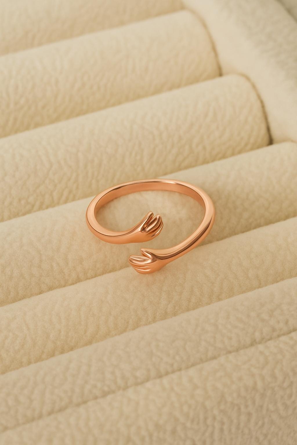 925 Silver Hug Ring • Adjustable Hands Ring • Minimalist Open Band  •  Gift for Women