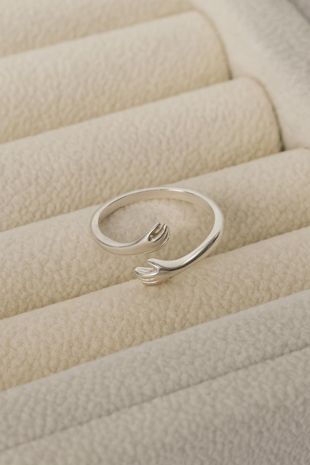 925 Silver Hug Ring • Adjustable Hands Ring • Minimalist Open Band  •  Gift for Women