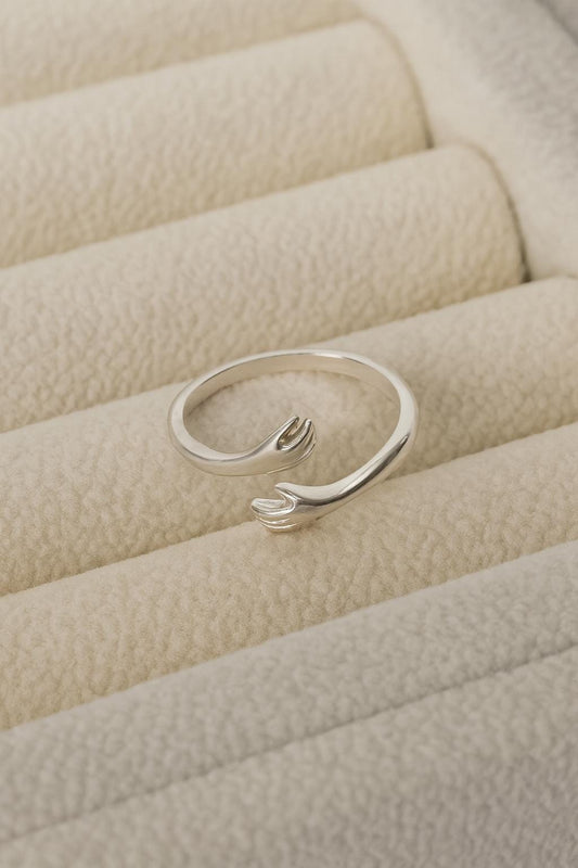925 Silver Hug Ring • Adjustable Hands Ring • Minimalist Open Band  •  Gift for Women