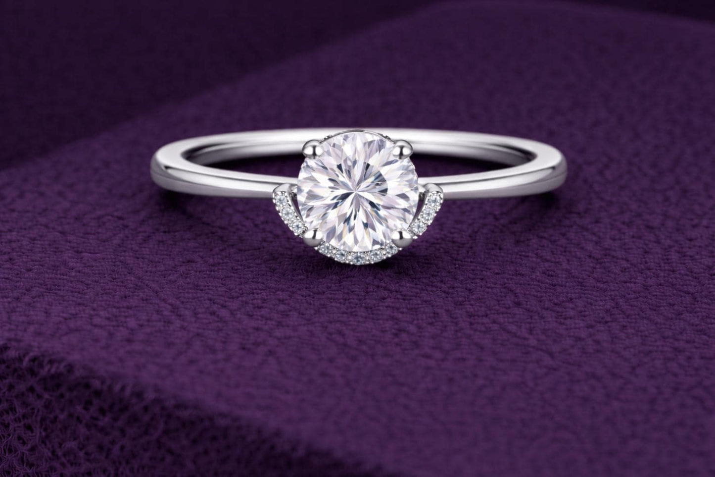 Round CZ Ring 925 Silver | Pavé Solitaire | Minimal Engagement Ring | Diamond Look