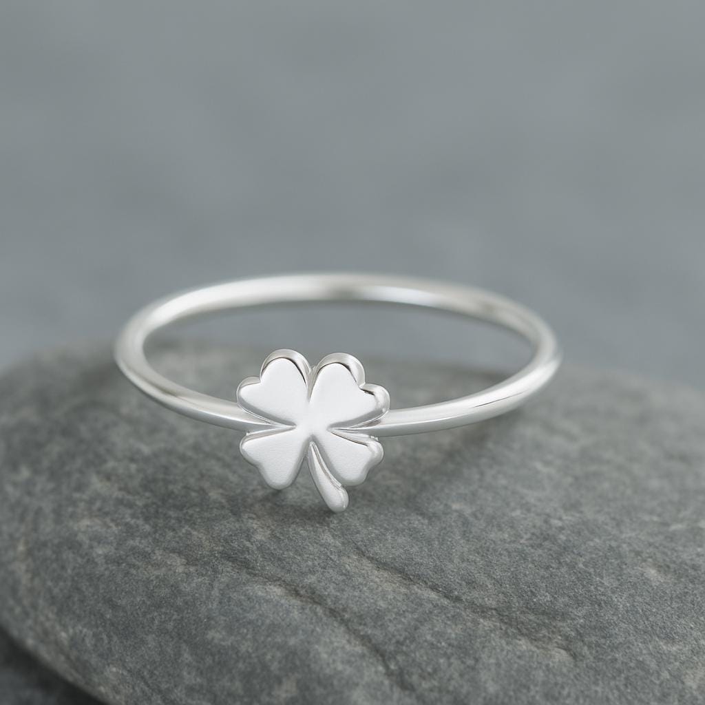 925 Silver Clover Ring • Four Leaf Lucky Ring • Minimalist Dainty Band for Women