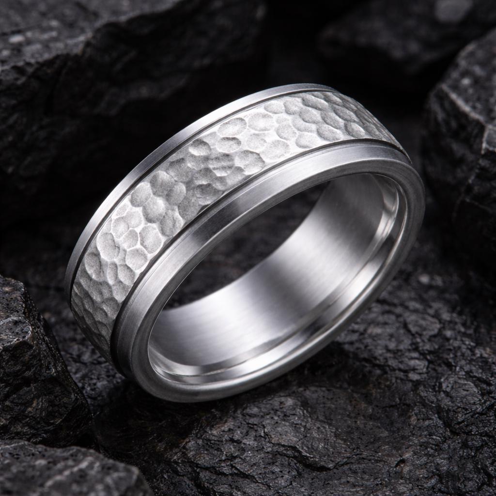 Hammered Silver 925 | Minimal Mens Ring | Rustic Wedding Band | Textured Band