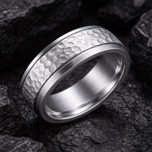 Hammered Silver 925 | Minimal Mens Ring | Rustic Wedding Band | Textured Band