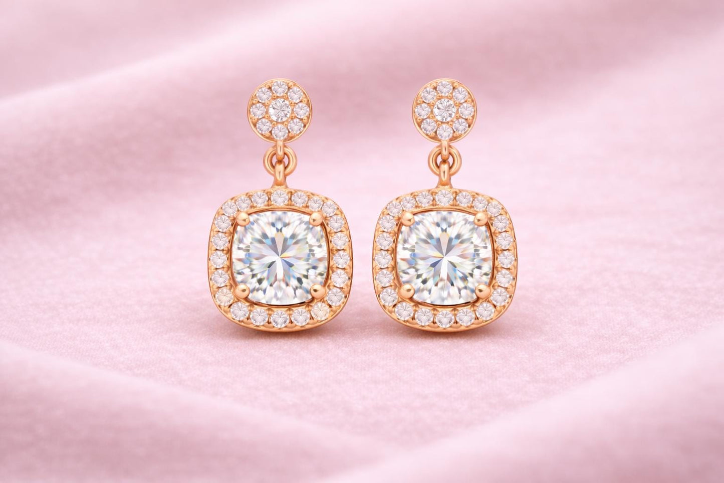 CZ Halo Drop Earrings 925 Silver | Cushion Cut Dangle | Bridal Earrings | Gift for Her