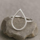 925 Silver Teardrop Ring • Open Drop Outline Ring • Minimalist Dainty Band for Women